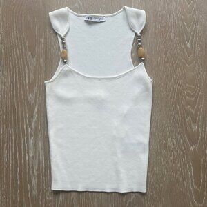 WHITE ZARA TOP WITH BEADS, size M